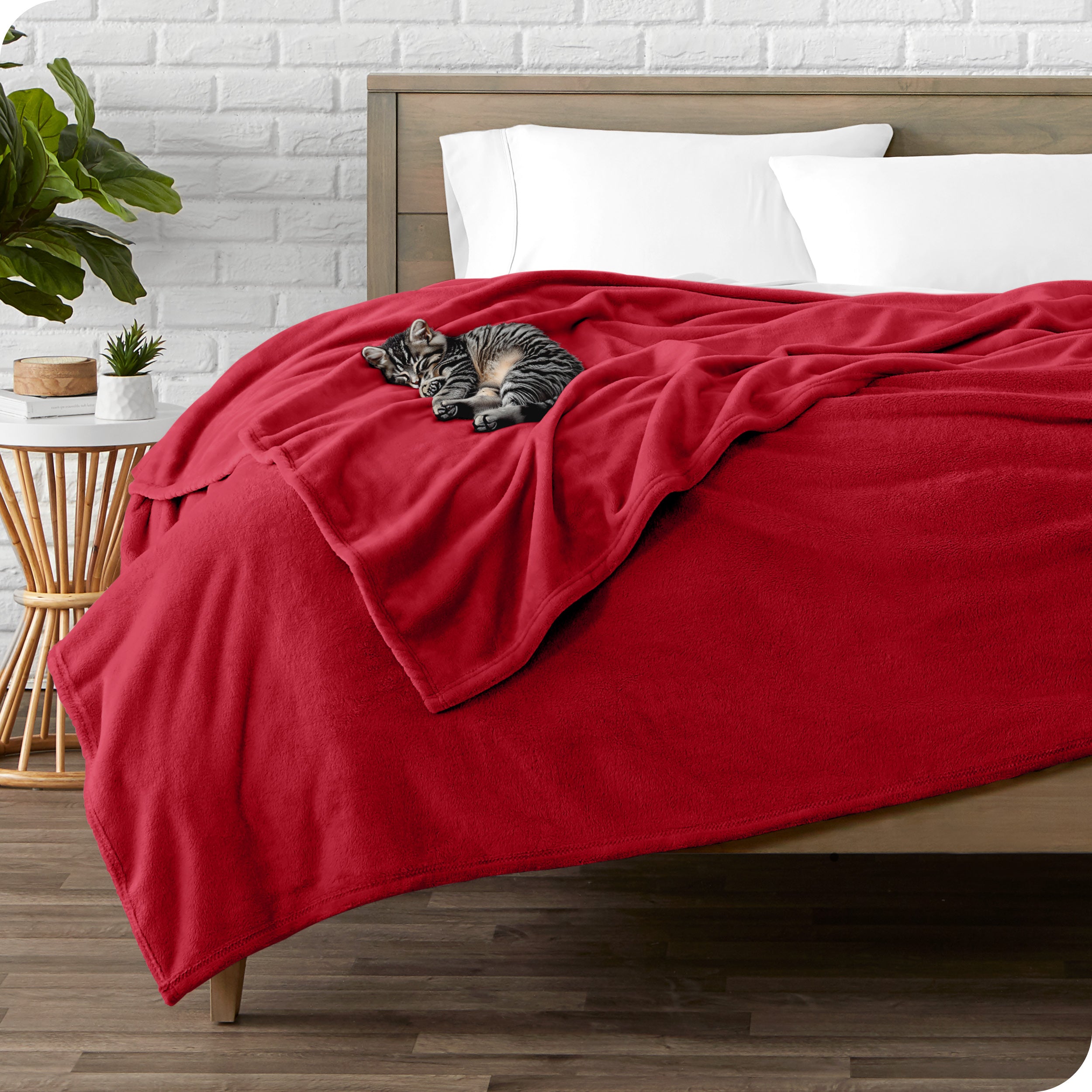Microplush blanket laid out over a bed and folded back over itself