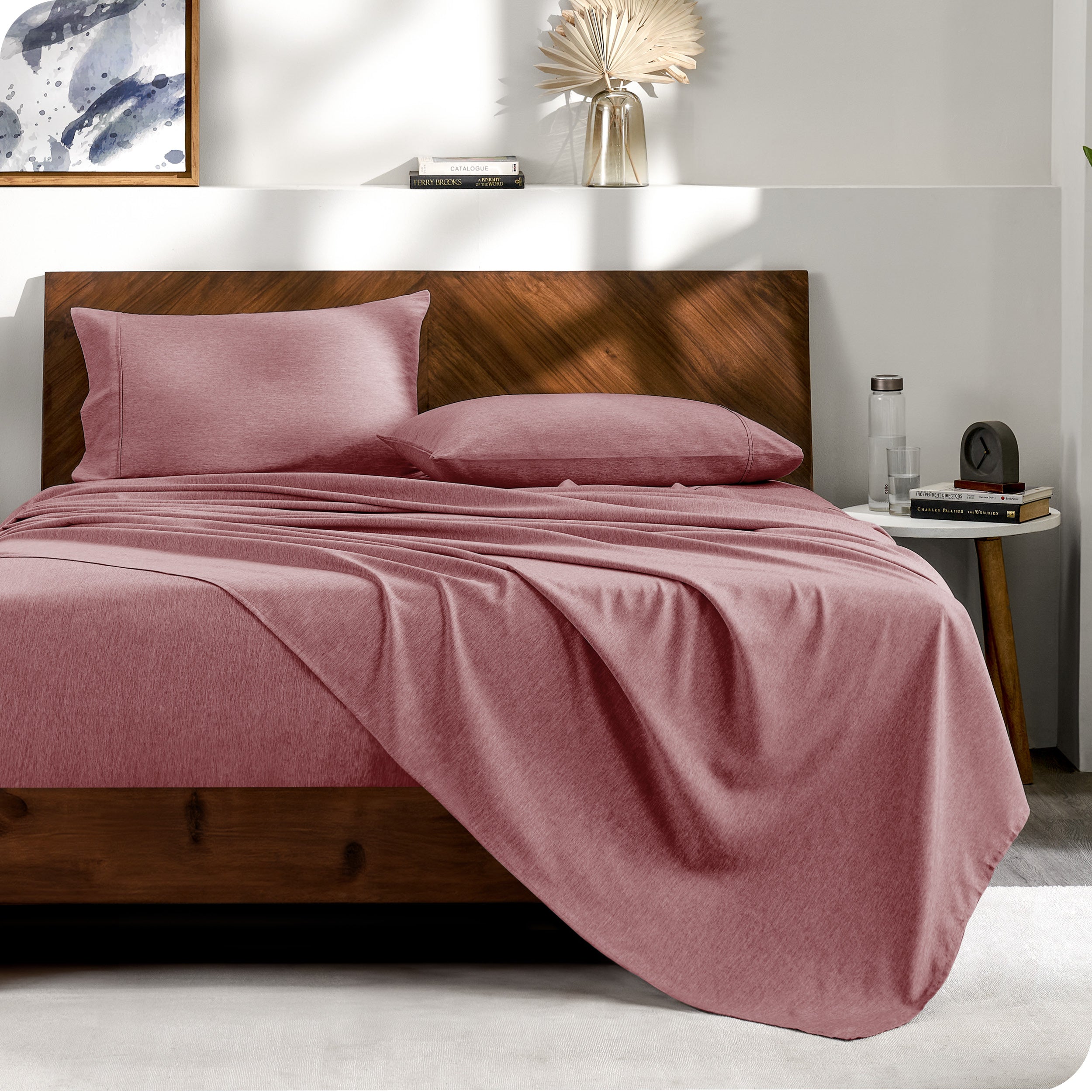 Matching sheets and pillowcases on a bed