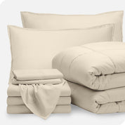 A bed in a bag folded and stacked neatly