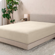 A flannel fitted sheet on a mattress