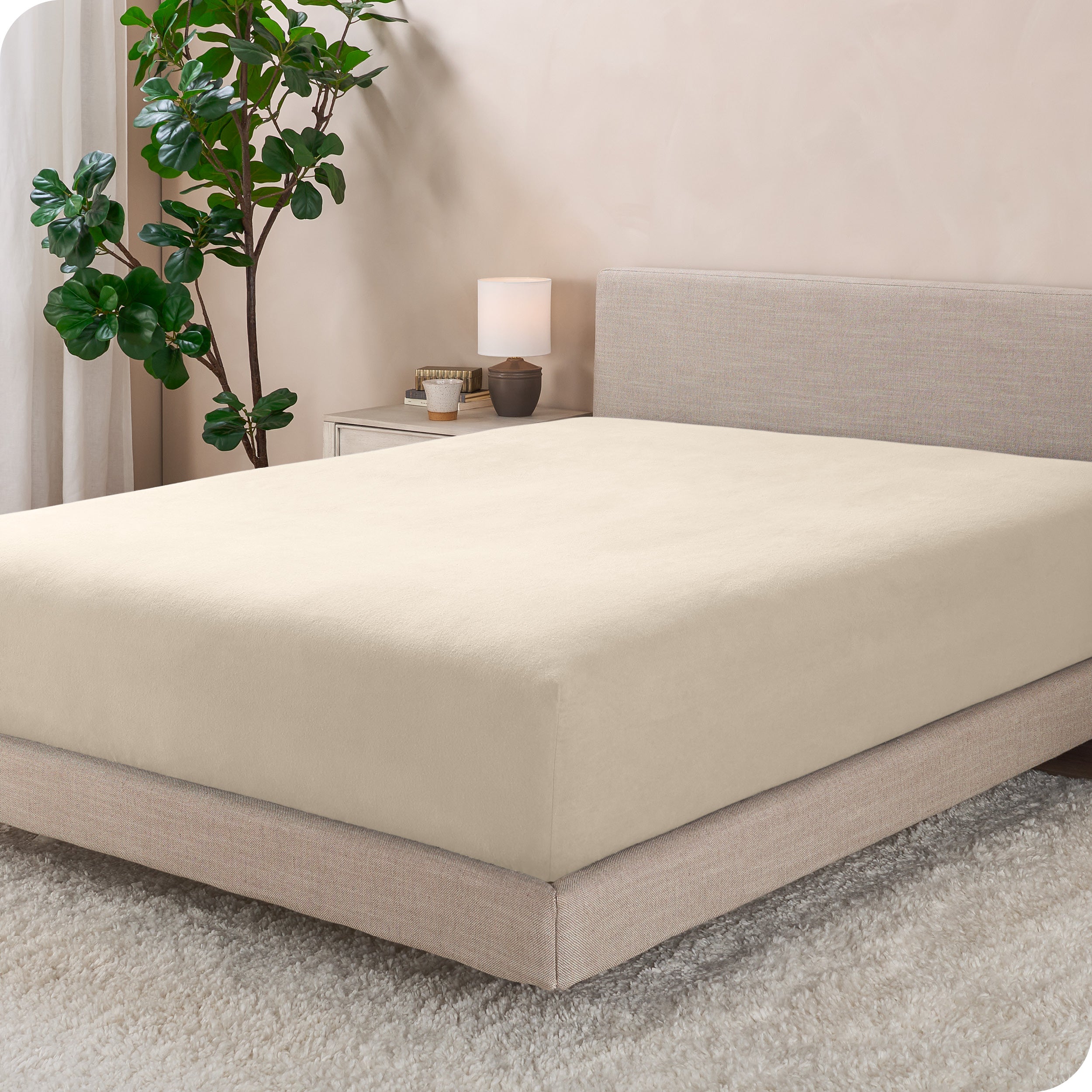 A flannel fitted sheet on a mattress