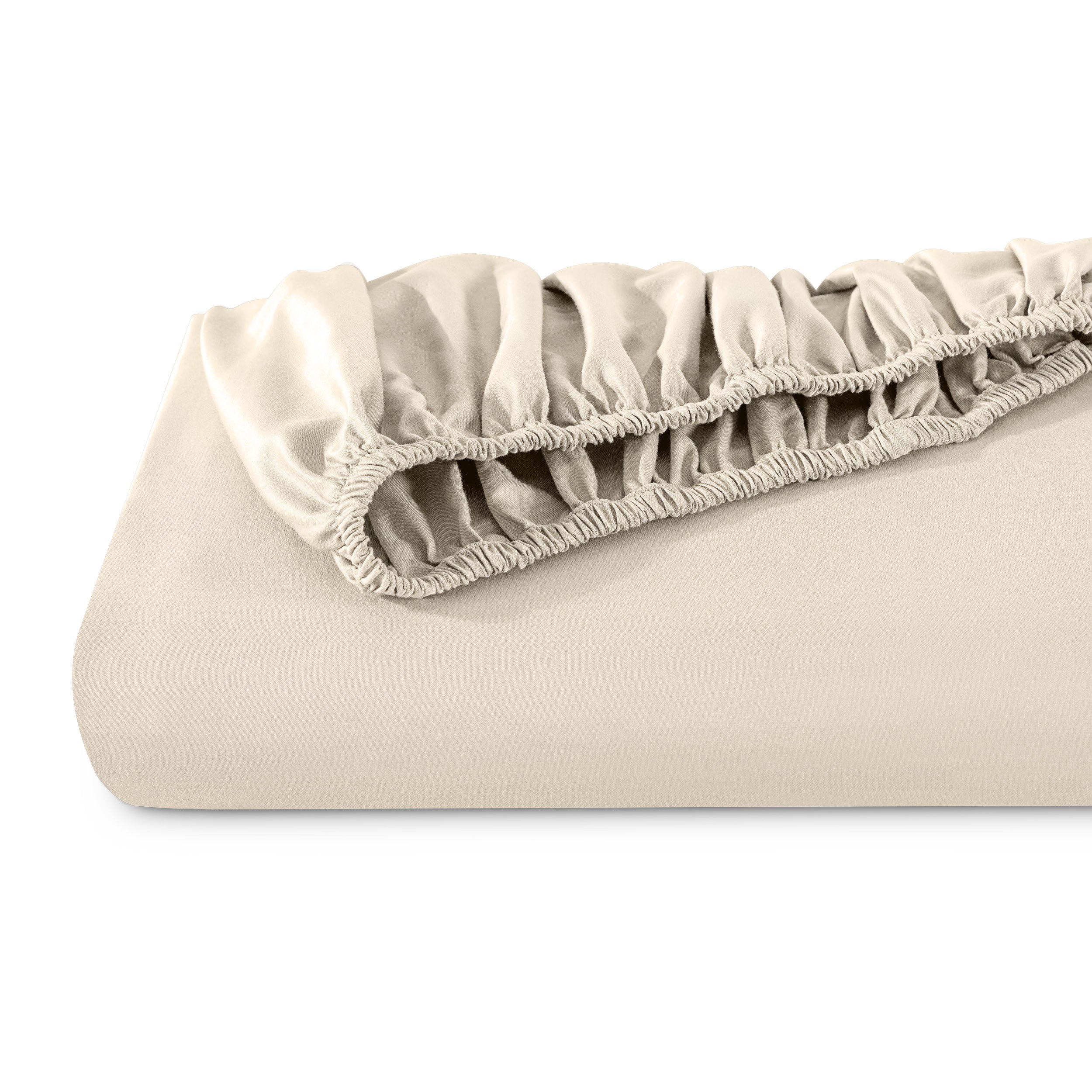 A single fitted sheet folded neatly showing part of the elastic
