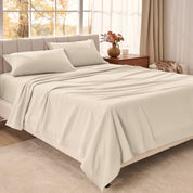 Organic flannel sheet set on a bed