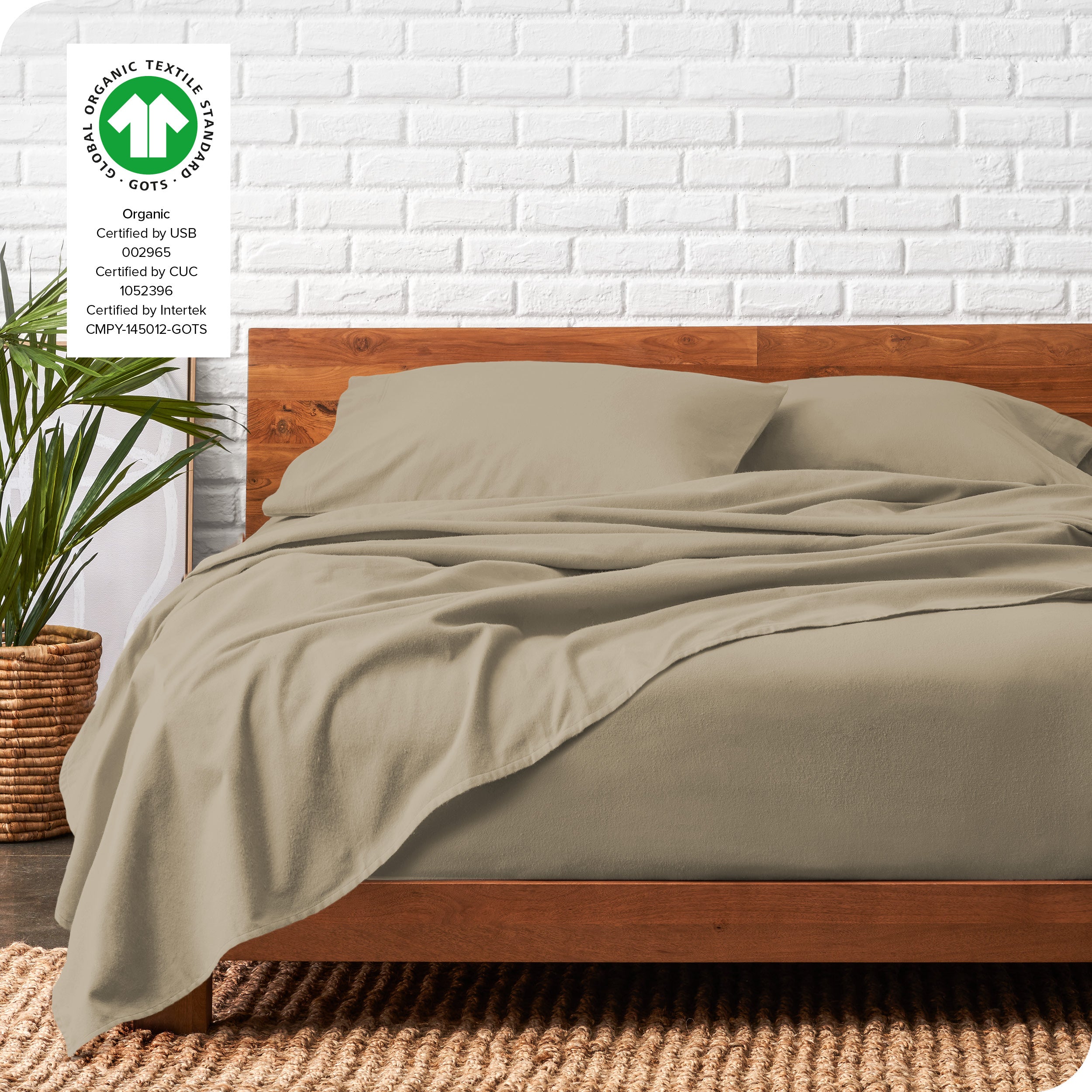 Organic flannel sheets on a bed