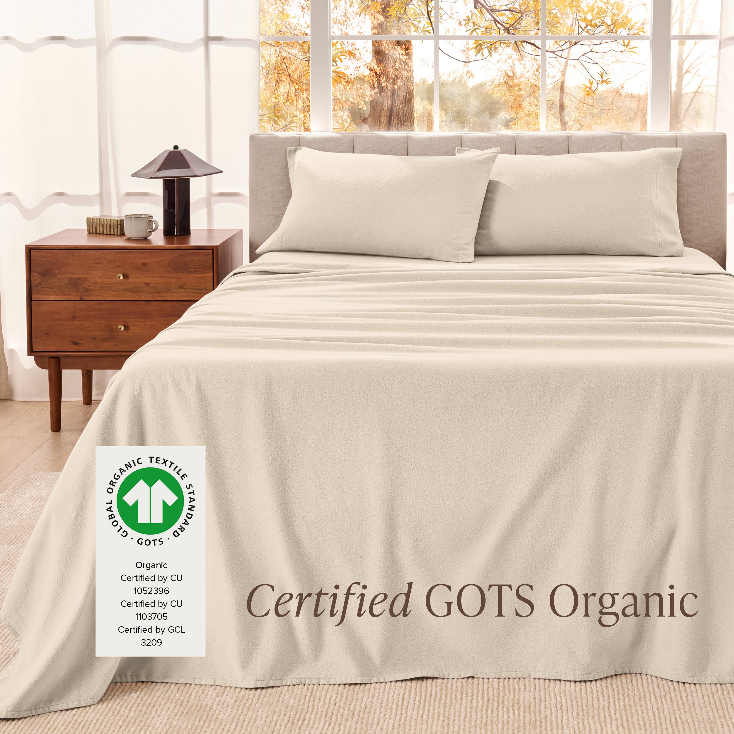 Organic flannel sheets on a bed