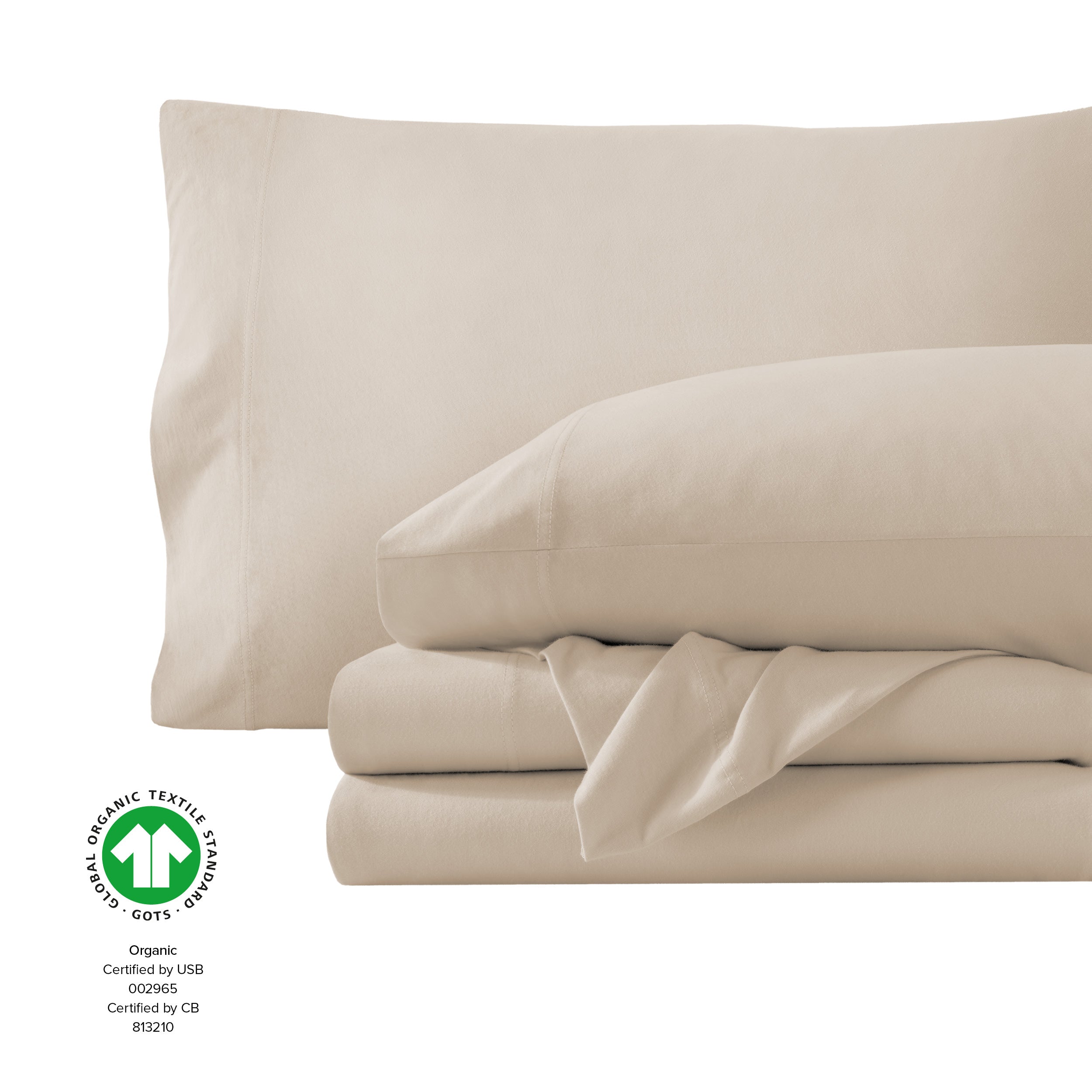 Organic jersey sheets folded and stacked