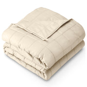 A cotton weighted blanket folded neatly