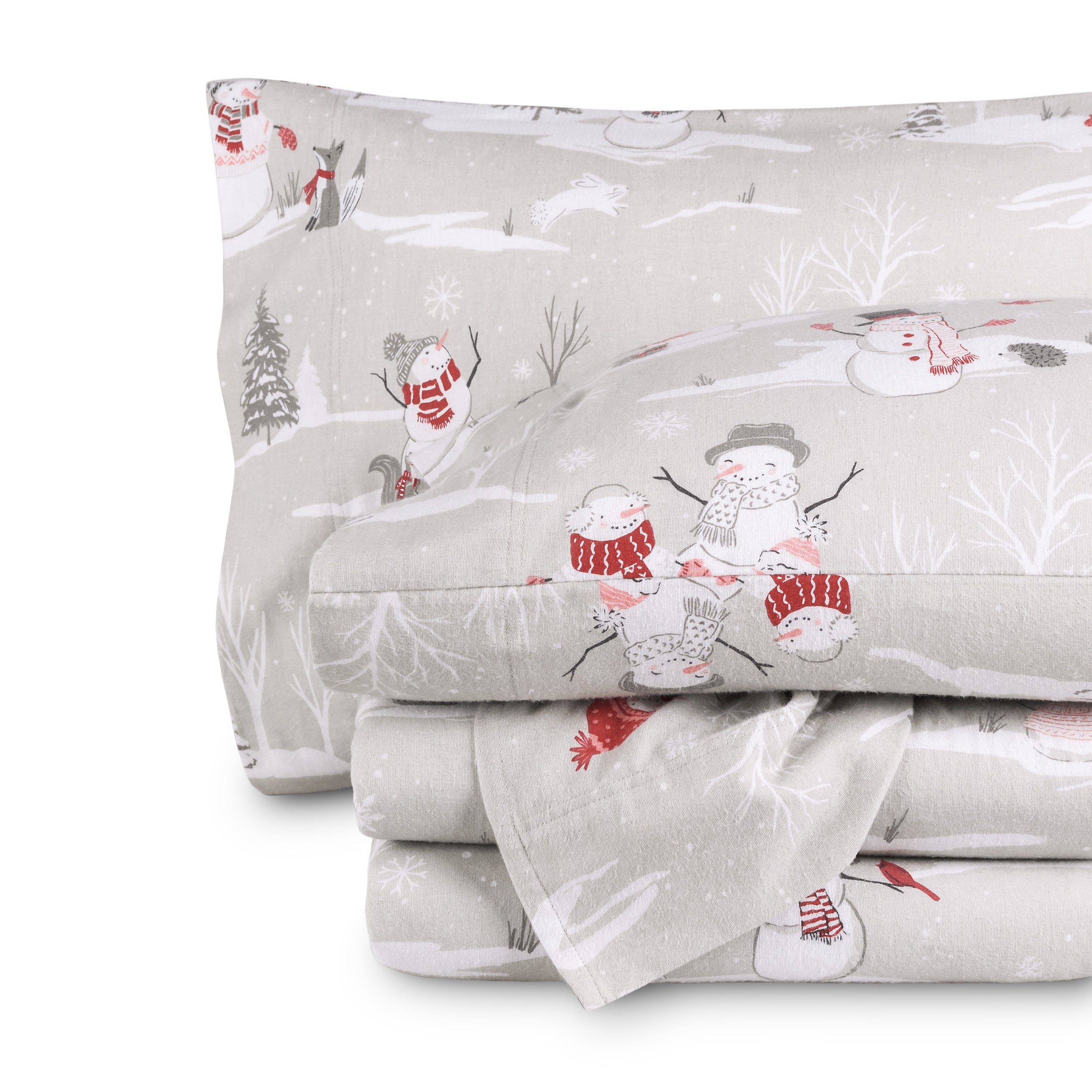 Printed flannel sheets folded and stacked