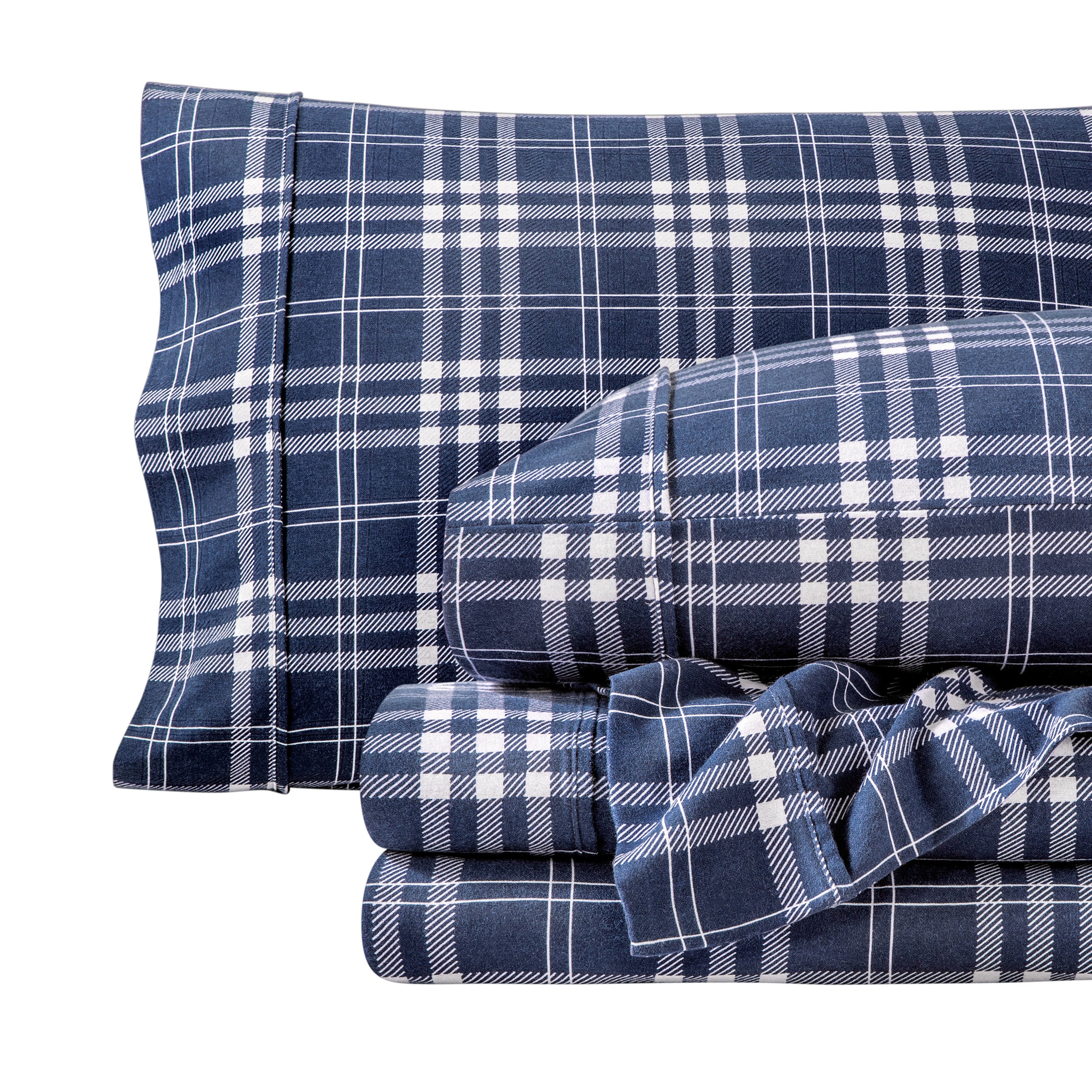 Plaid flannel sheets folded and stacked