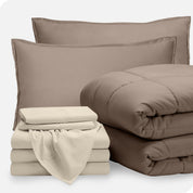A bed in a bag folded and stacked neatly