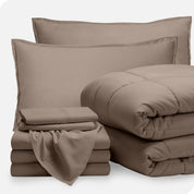 A bed in a bag folded and stacked neatly