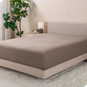 A flannel fitted sheet on a mattress