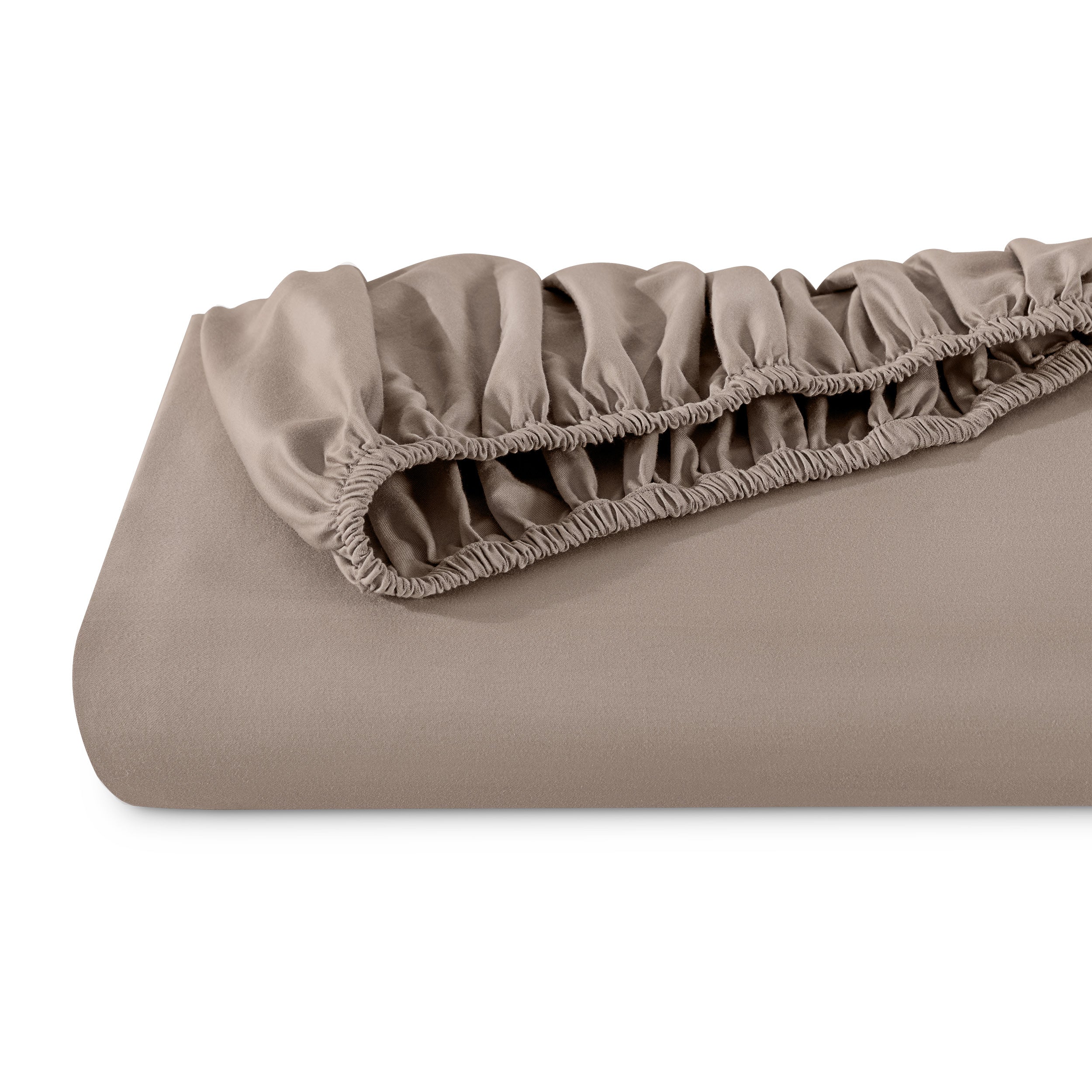 A single fitted sheet folded neatly showing part of the elastic