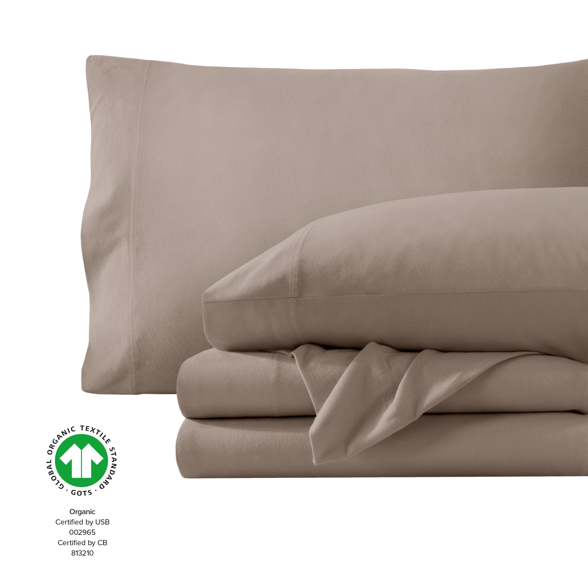 Organic jersey sheets folded and stacked