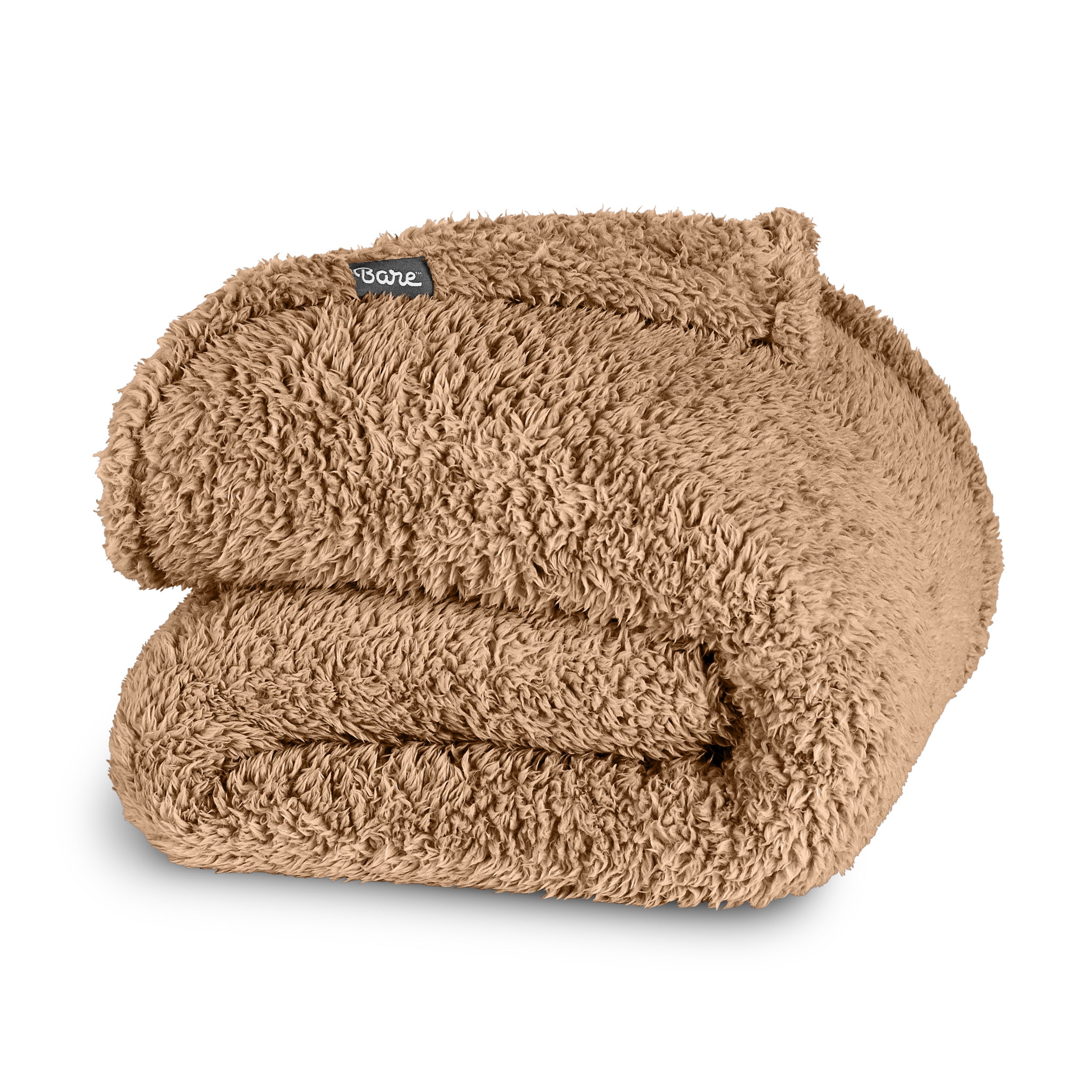 A faux shearling blanket folded neatly
