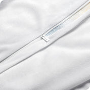 Close up of the zipper on a shaggy duvet cover