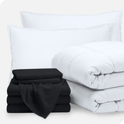 A bed in a bag folded and stacked neatly
