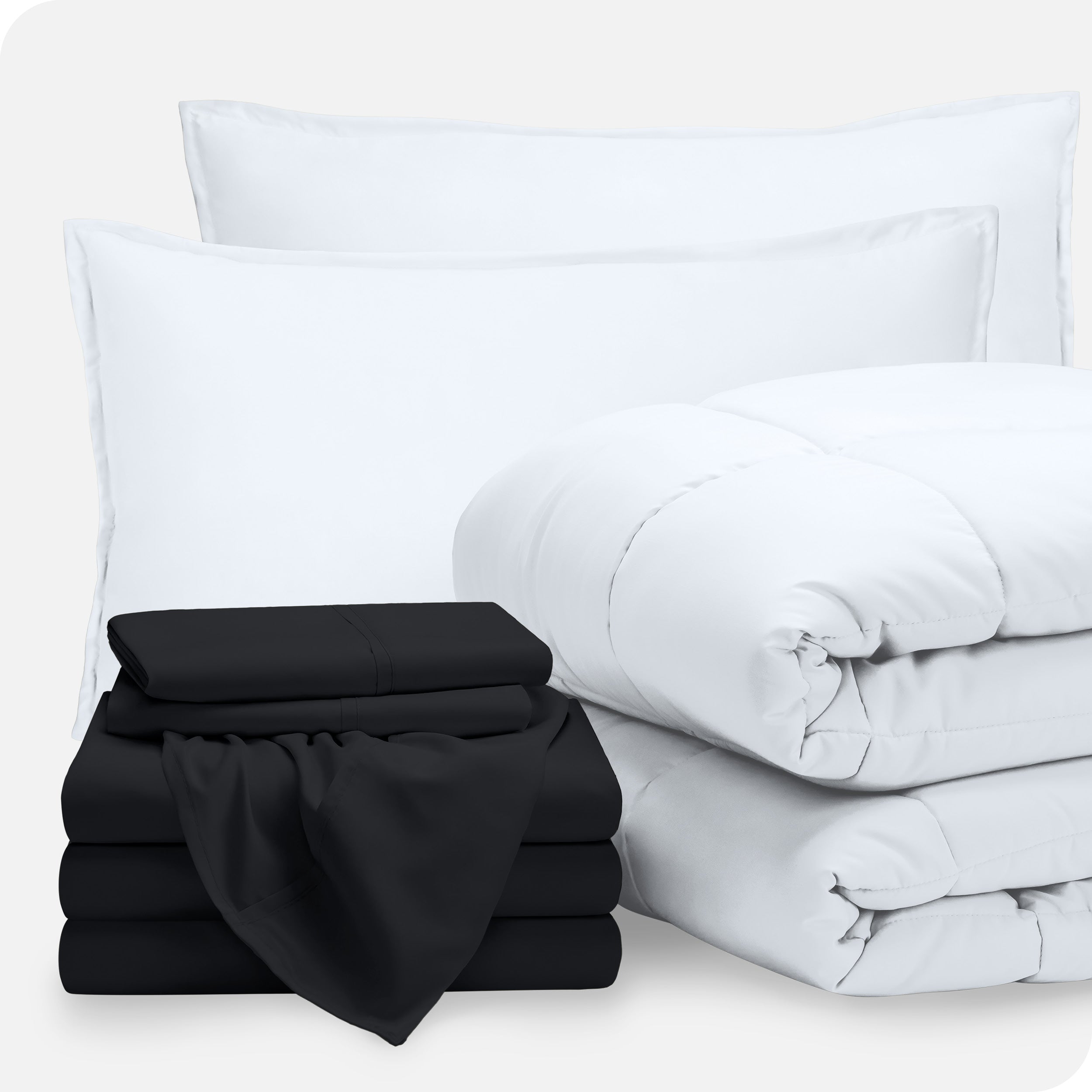 A bed in a bag folded and stacked neatly