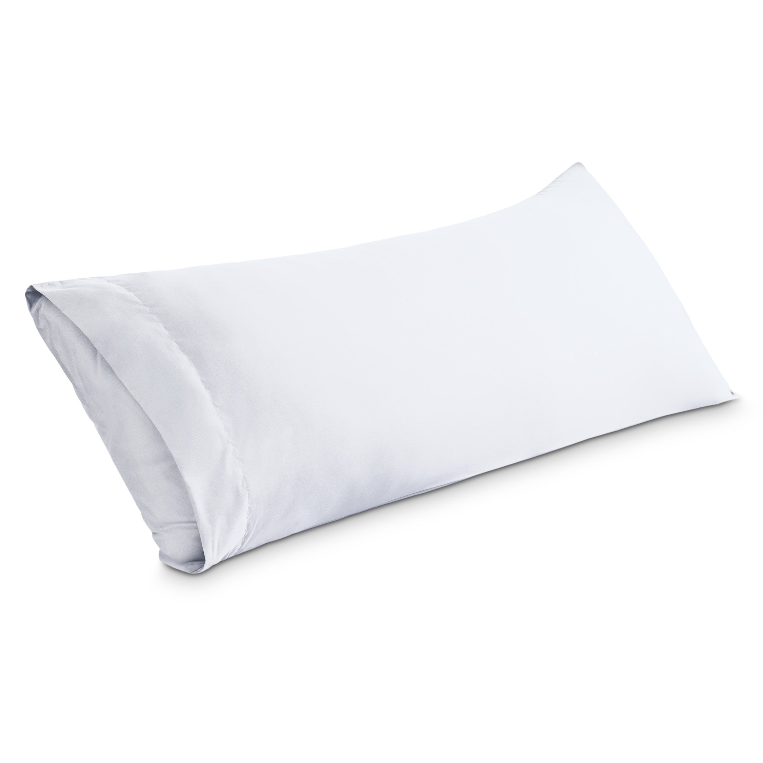A body pillowcase on a pillow set against a headboard