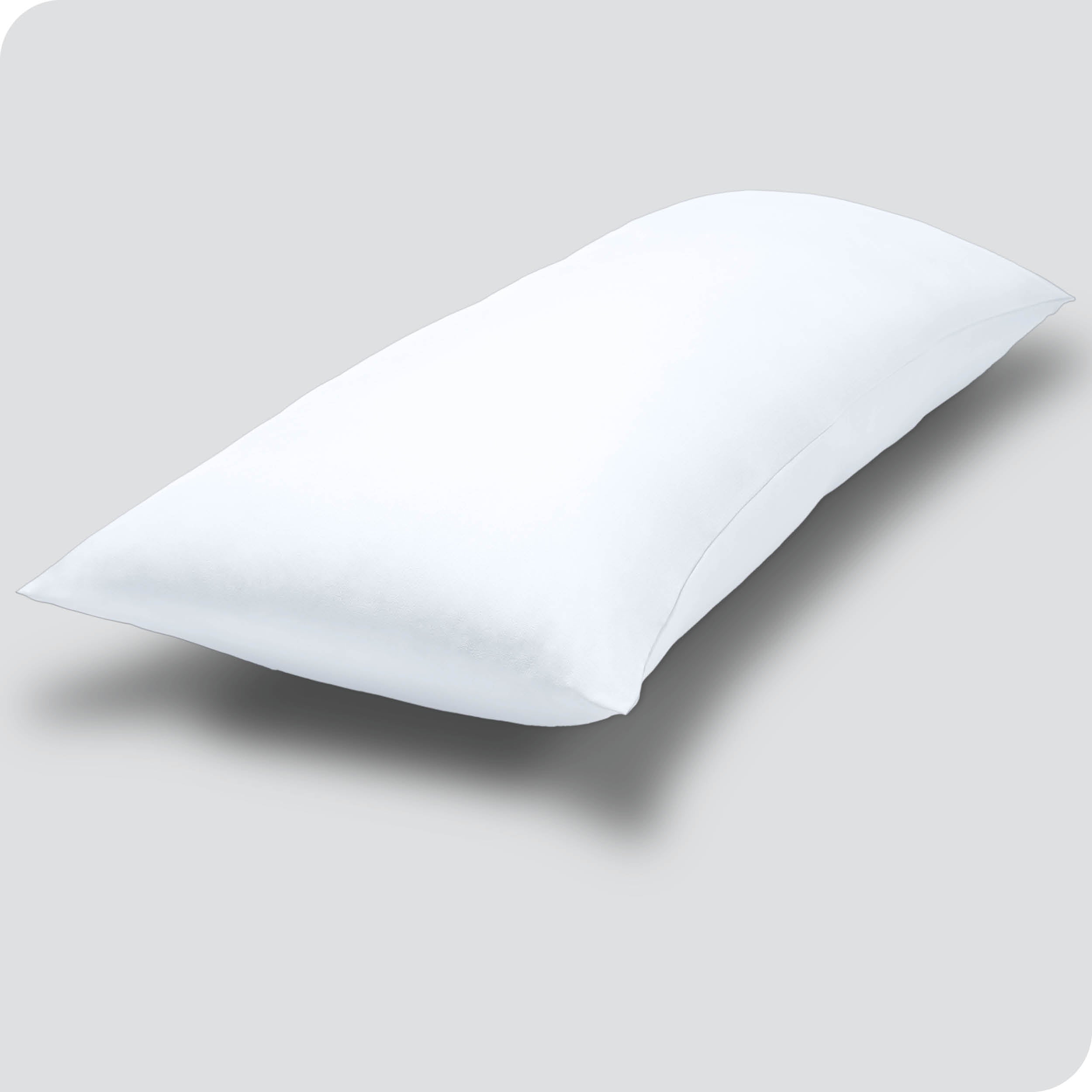 A body pillow cover on a pillow on a plain white background