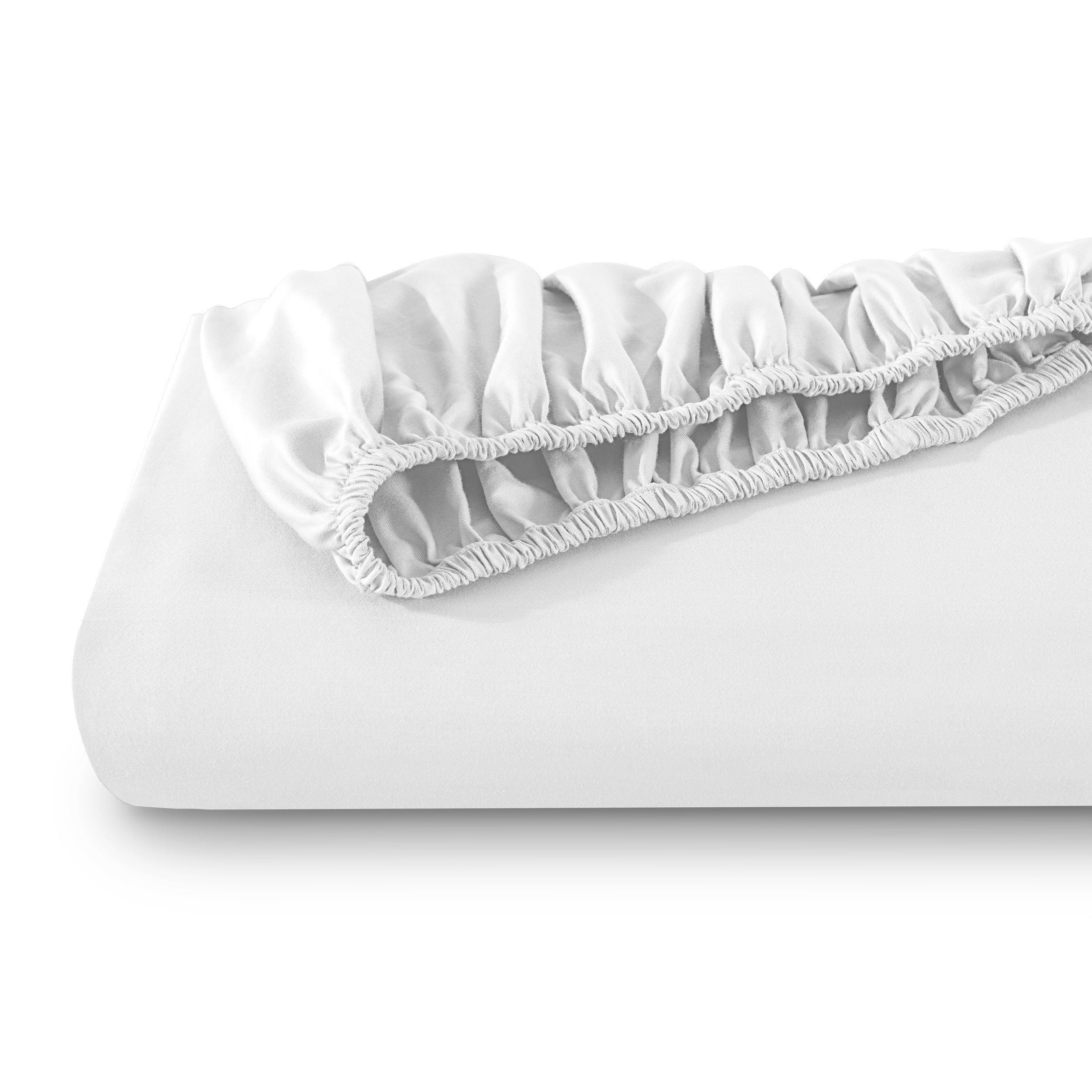 A single fitted sheet folded neatly showing part of the elastic