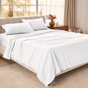 Organic flannel sheet set on a bed