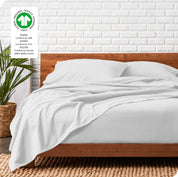Organic flannel sheets on a bed