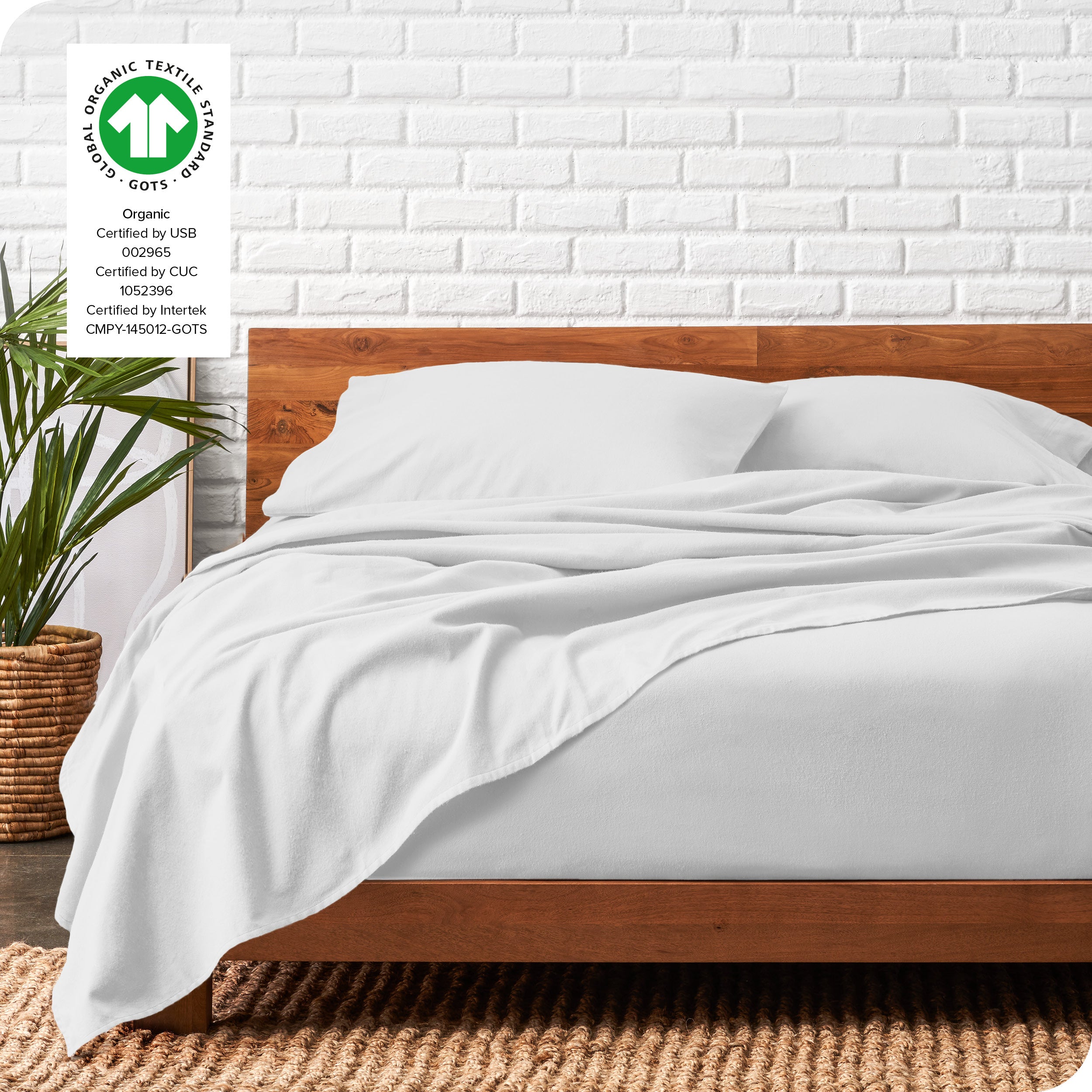 Organic flannel sheets on a bed