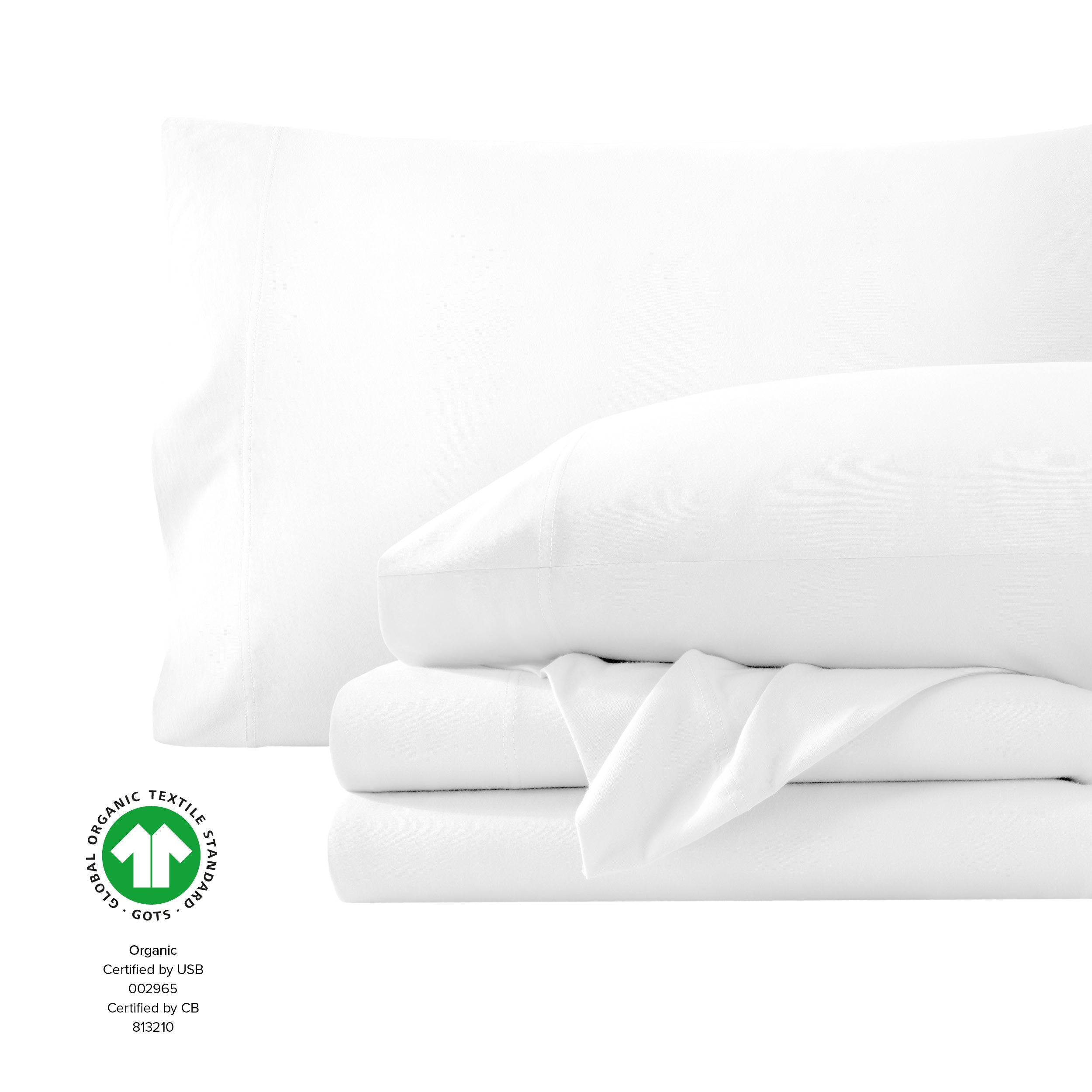 Organic jersey sheets folded and stacked