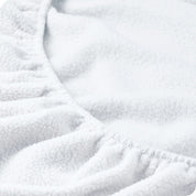 A close view of a polar fleece fitted pocket showing the texture.