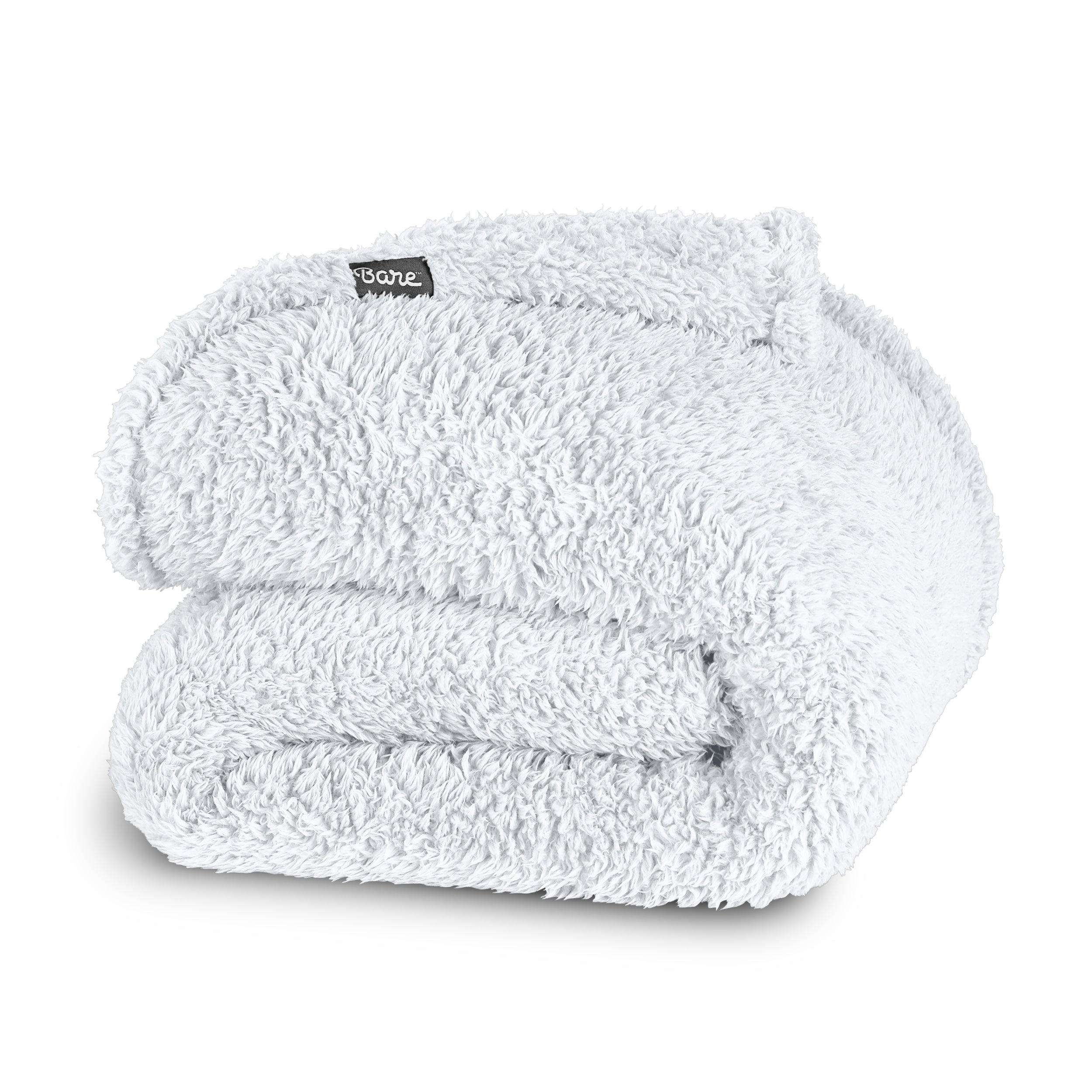 A faux shearling blanket folded neatly