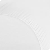 The bottom of a mattress protector on a mattress