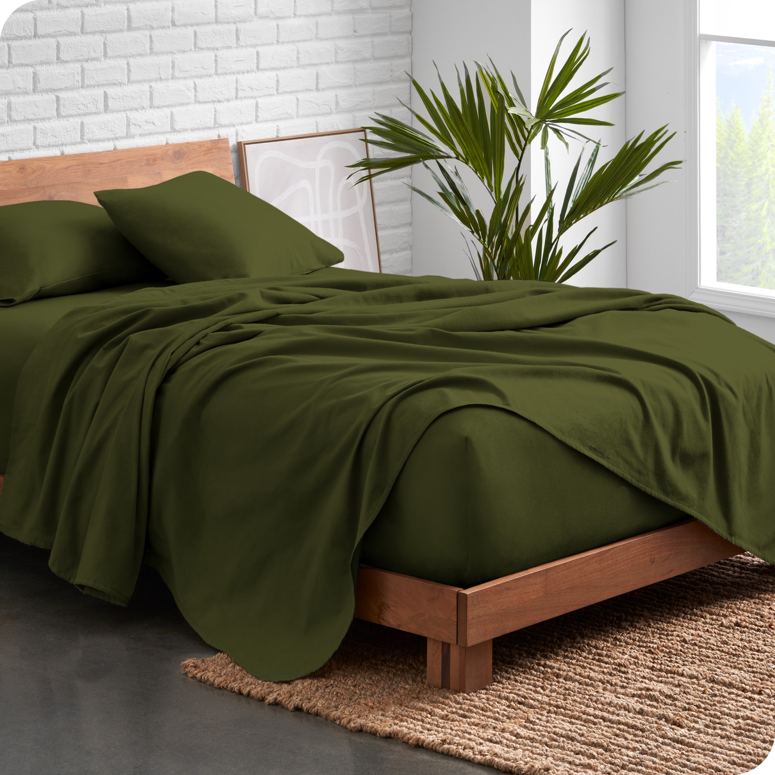 Organic flannel sheet set on a bed