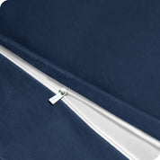 Close up of the zipper on a shaggy duvet cover