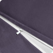 Close up of the zipper on a shaggy duvet cover