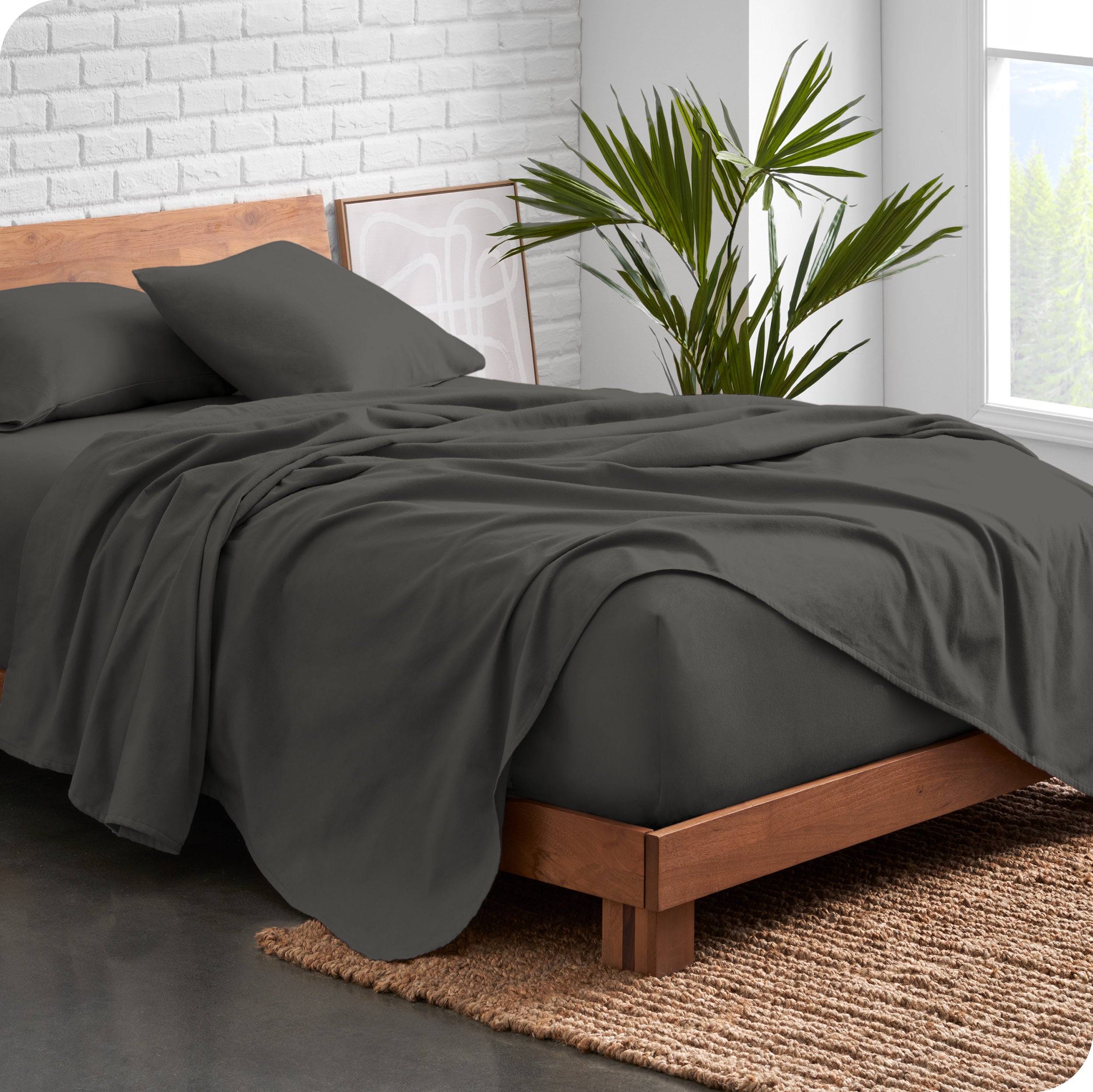 Organic flannel sheet set on a bed