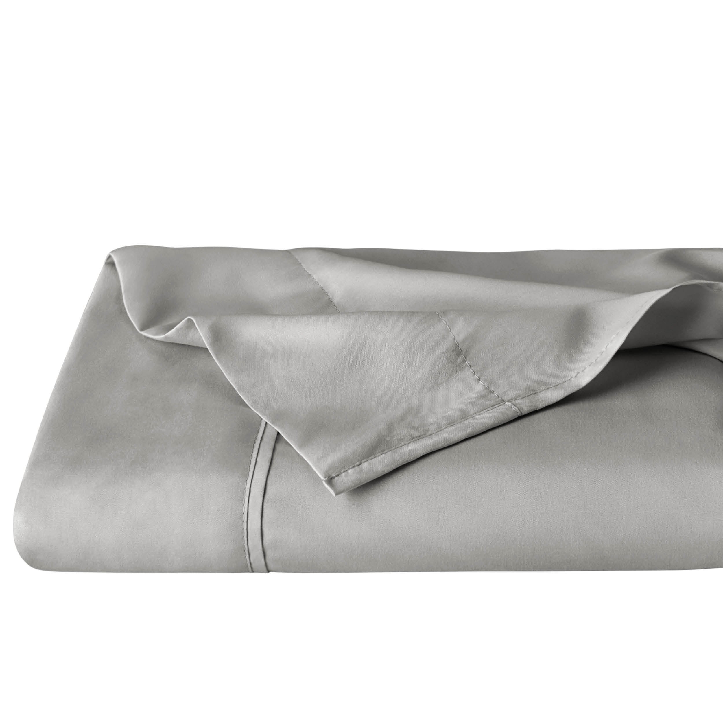 A folded light grey microfiber flat sheet.