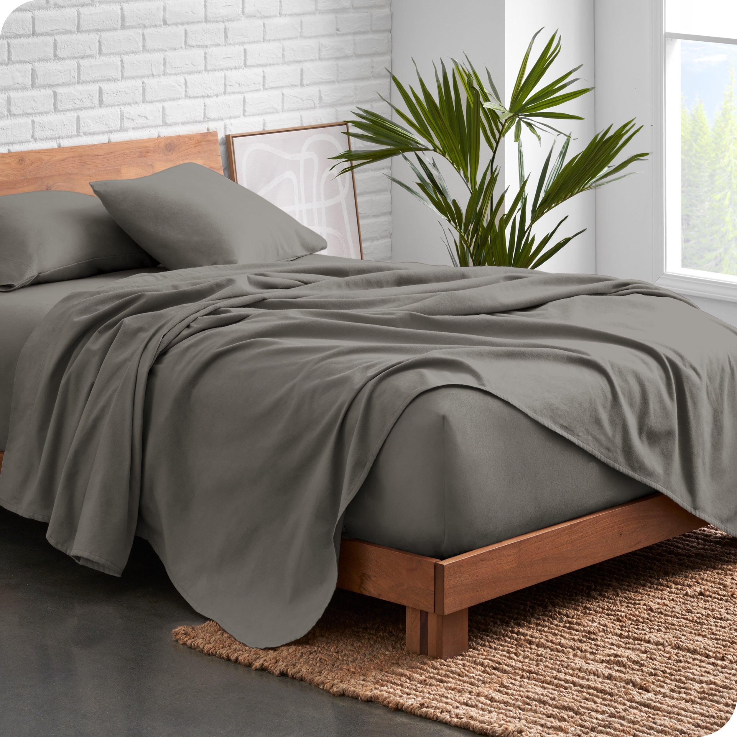 Organic flannel sheet set on a bed