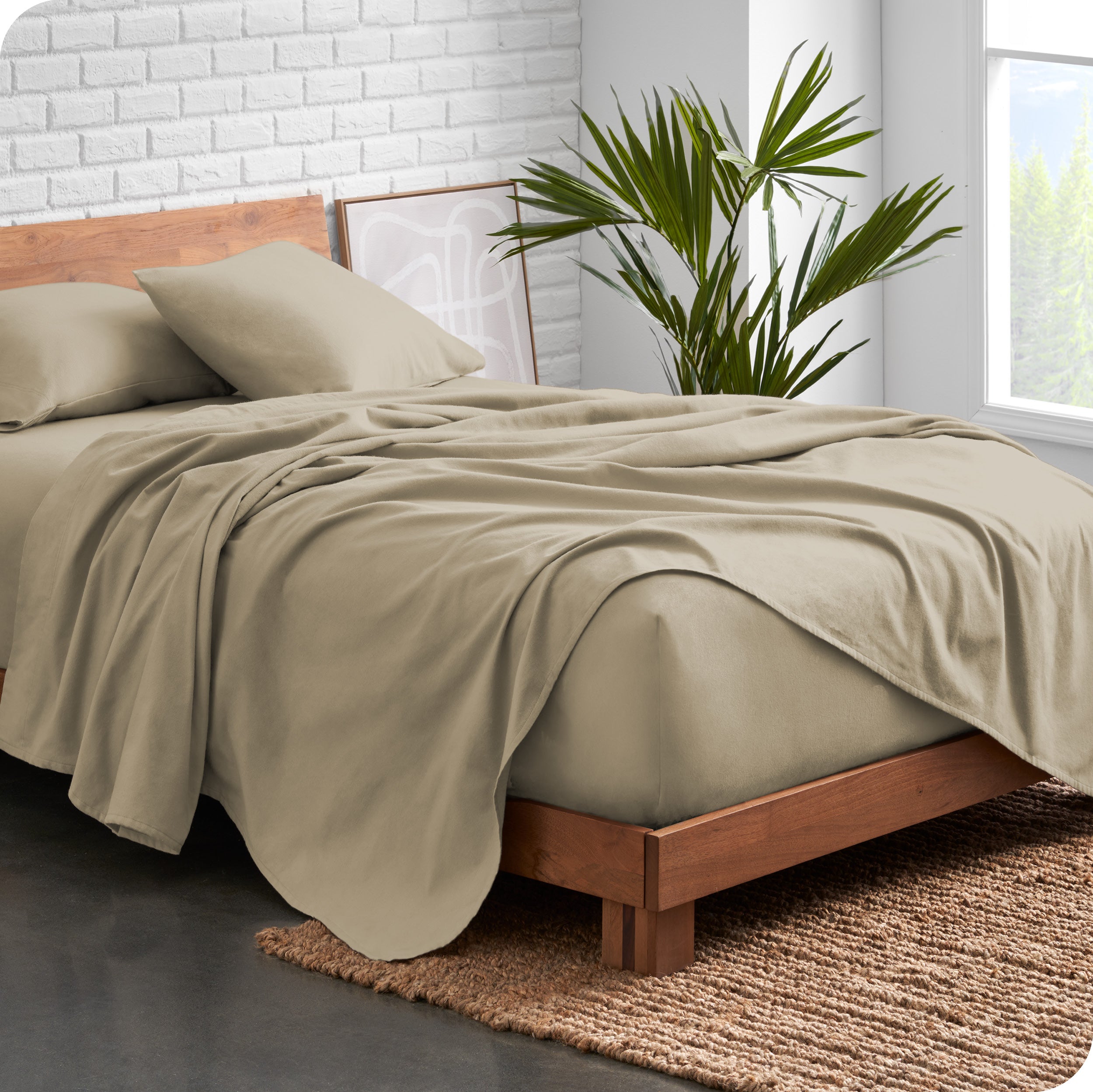 Organic flannel sheet set on a bed