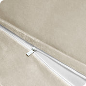 Close up of the zipper on a shaggy duvet cover