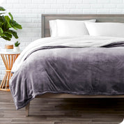 Purple Sherpa Blanket laying on a bed folded over itself part way