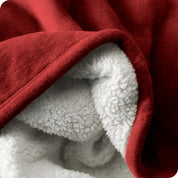 Close up of sherpa blanket showing texture of velvety soft side and sherpa backing