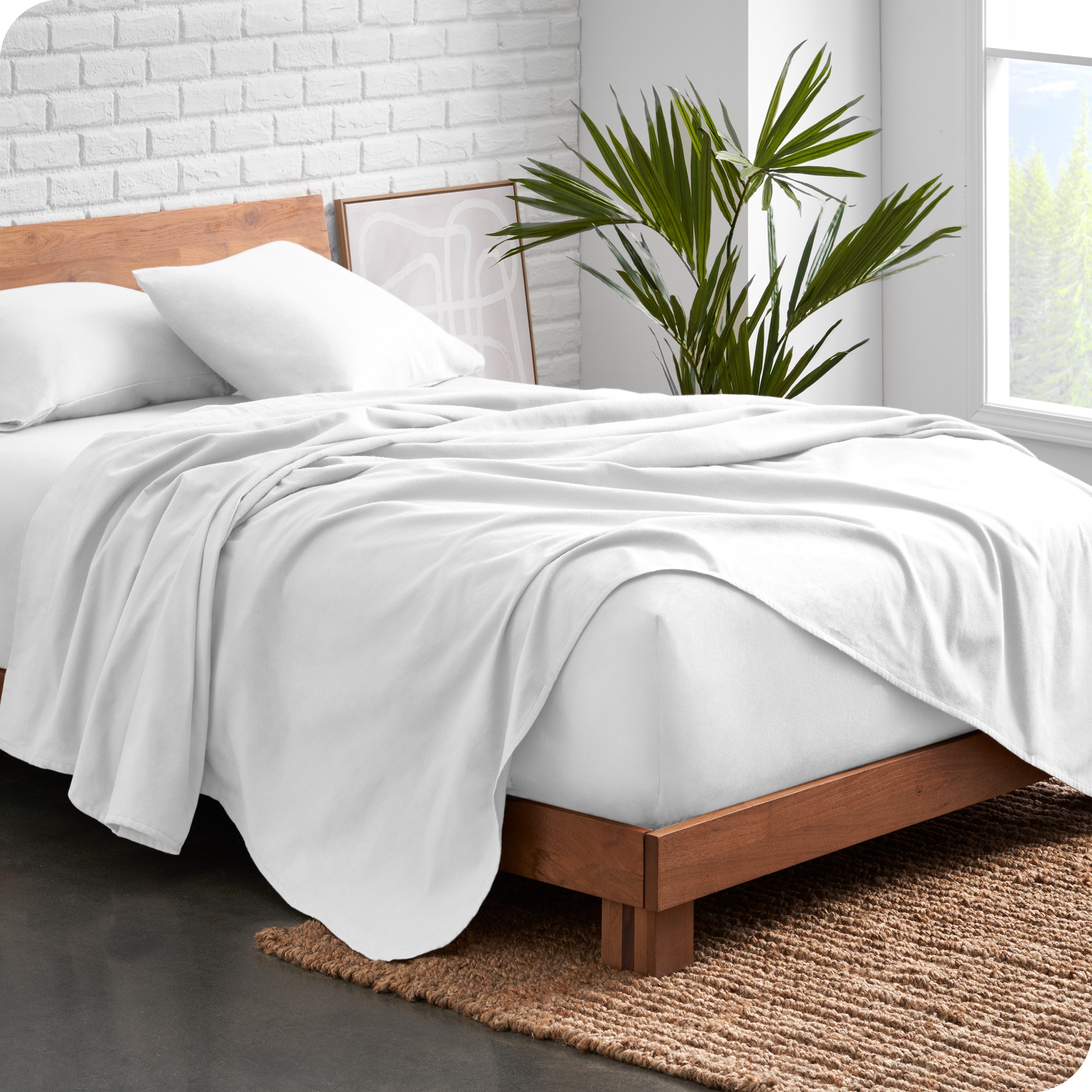 Organic flannel sheet set on a bed
