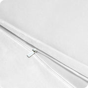 Close up of the zipper on a shaggy duvet cover