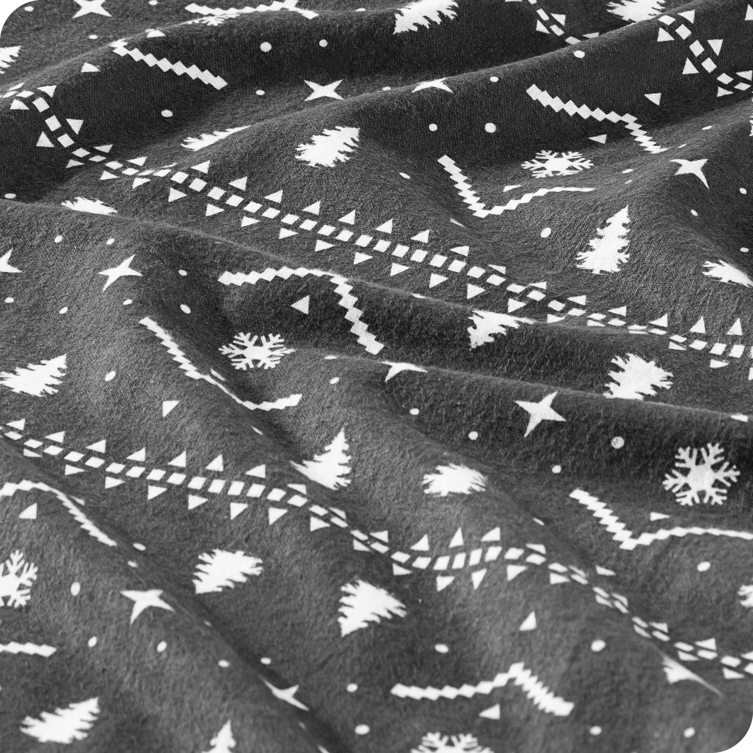 A close up of the flannel duvet cover showing the texture and pattern.