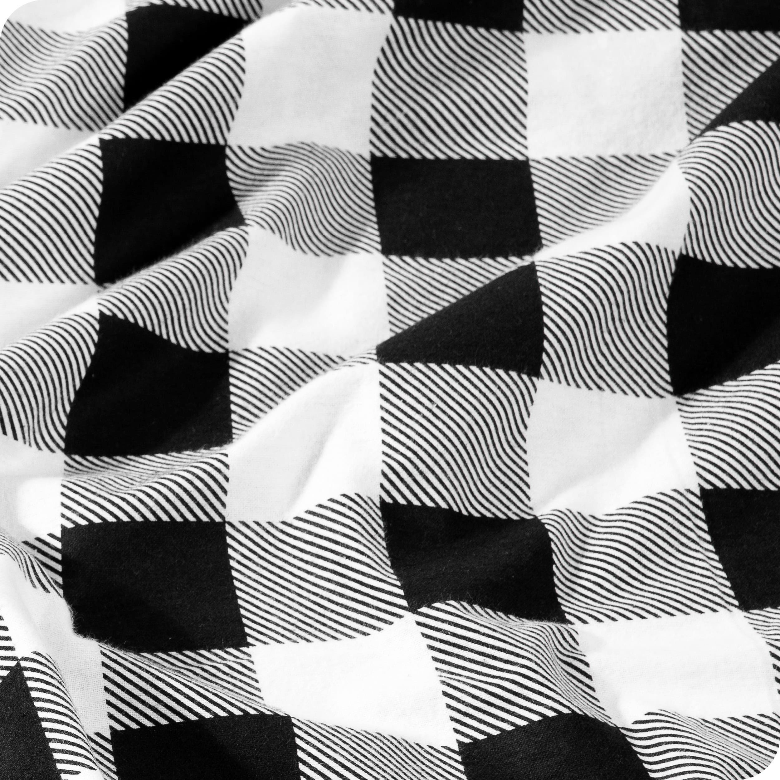 A close up of the flannel duvet cover showing the texture and pattern.