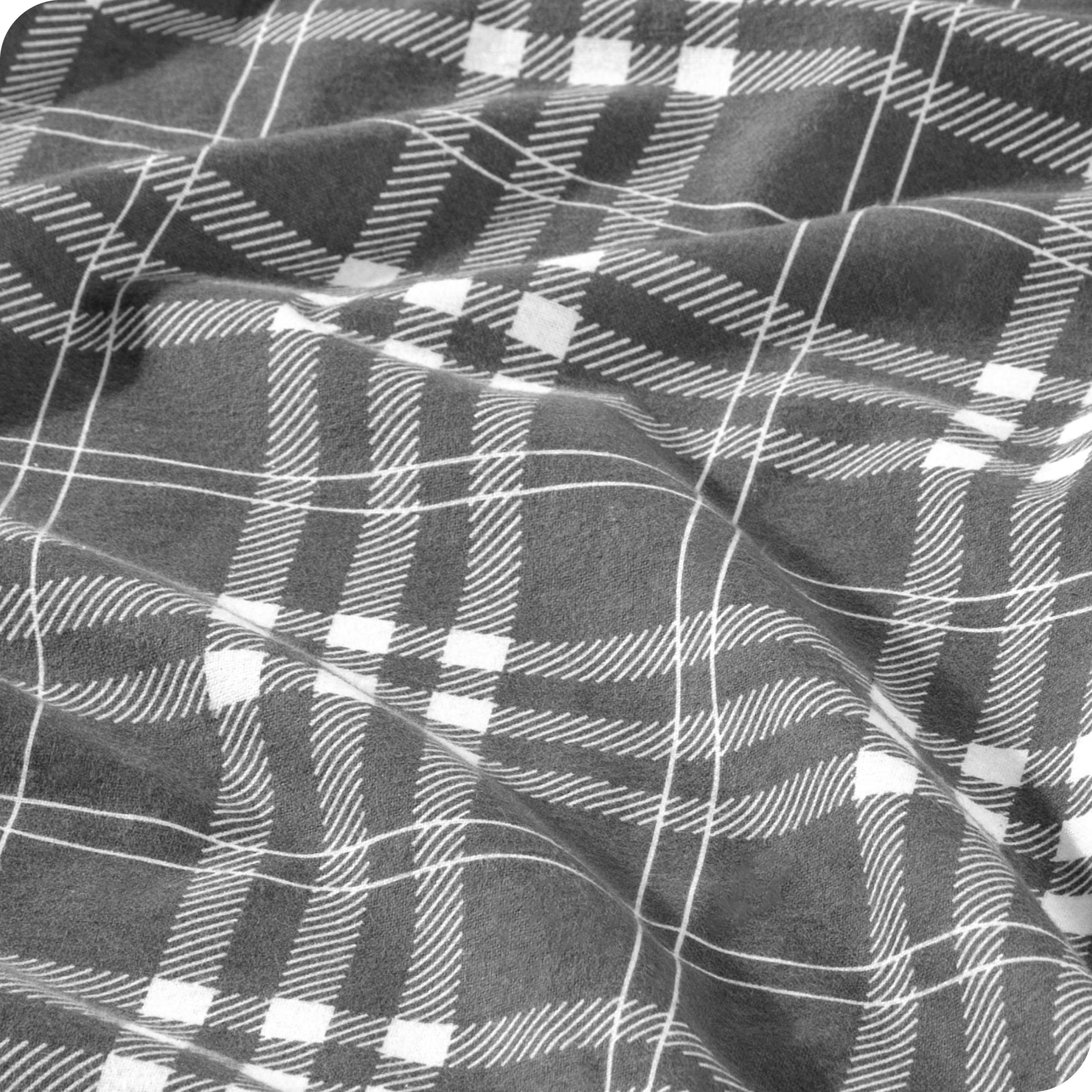 A close up of the flannel duvet cover showing the texture and pattern.
