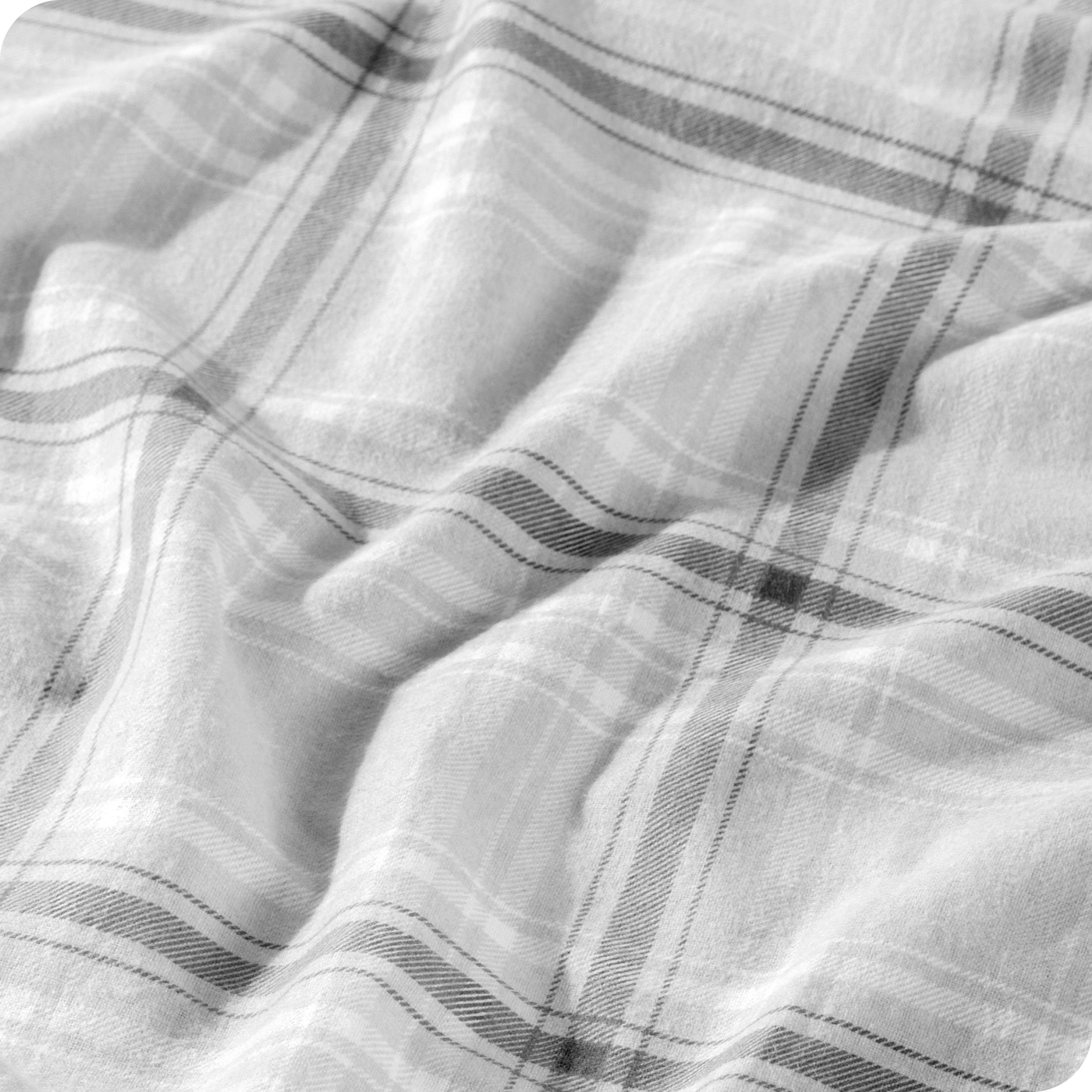 A close up of the flannel duvet cover showing the texture and pattern.